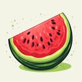 Colorful Hand Drawn Watermelon Slice Illustration On Beige Background Royalty Free Stock Photo
