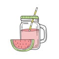 Hand drawn watermelon lemonade in a glass jar. Vector Royalty Free Stock Photo