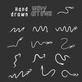 Hand drawn wavy arrow set, collection of pencil sketch symbols, vector illustration graphic design elements. Stock Royalty Free Stock Photo