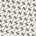 Hand Drawn Wavy Diagonal Lines. Vector Seamless Black and White Pattern. Royalty Free Stock Photo