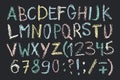 Hand drawn wax crayon font. Handwritten alphabet in chalk board style. Modern lettering in vector. Handmade grunge bold