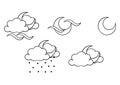 Hand drawn weather theme windy, sunny and drizzling at night Royalty Free Stock Photo