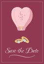 Hand drawn wedding invitation with wedding rings and sky lantern Royalty Free Stock Photo