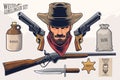 Hand drawn Western Gunslinger Set