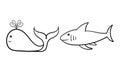 hand drawn whale and shark Royalty Free Stock Photo