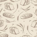 Hand drawn wheat and bread seamless pattern