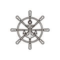 Hand drawn wheel steering boat. anchor nautical logo Ideas. Inspiration logo design. Template Vector Illustration. Isolated On