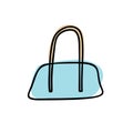 Hand drawn wheeled duffel bag. Vector illustration of blue travel bag. Drawing of travel bag isolated on white. Summer