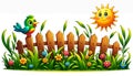 Hand-Drawn Whimsical Garden Fence Illustration