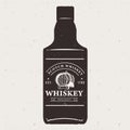 Hand drawn whiskey bottle with logo. Typography monochrome hipster vintage label. For flayer poster or t-shirt print.
