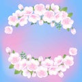 Hand drawn white flowers sakura blossom peach plant decorative illustration, blue pink gradient vector background