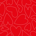 Hand drawn white hearts pattern on red background. Scribble heart. Love concept for Valentine`s Day Royalty Free Stock Photo