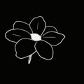 Hand-drawn with a white pencil simple flower with seven petals on a black background. Copy space