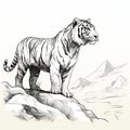 Hand-drawn White Tiger Illustration In Contoured Shading Style