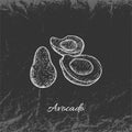 Hand Drawn White Vintage Avocado Fruit on Dark Backdrop