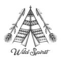 Hand Drawn Wigwam and Indian Arrows with lettering Wild Spirit Tattoo