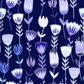 Hand drawn wild flower seamless pattern. Simple botanical endless background. Doodle flowers in folk style Royalty Free Stock Photo