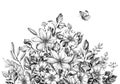 Hand Drawn Wild Flowers Bunch and Butterfly