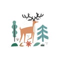 Hand drawn wild forest hoofed animal with