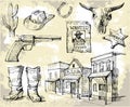 Hand drawn wild west set