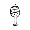 Hand drawn wine glass doodle icon. Hand drawn black sketch. Sign