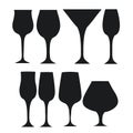 Hand drawn wine glasses set isolated on white for design, stock vector illustration Royalty Free Stock Photo