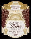 Hand drawn wine label with bunches of grapes Royalty Free Stock Photo