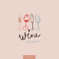 Wine glass drawings for lettering bar emblem and wine label design. Vector draft Ã¢â¬â four wine glasses.