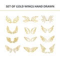 Hand Drawn Wings. Set of design elements. Vector illustration. Royalty Free Stock Photo