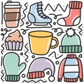 hand drawn winter clothes collection doodle set Royalty Free Stock Photo