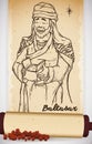 Hand Drawn of Wise Man in Scroll with Myrrh: Balthazar, Vector Illustration