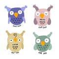 Hand drawn wise owls vector collection. Design for T-shirt and print. All elements are isolated