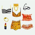 Hand drawn woman accessories set colored Royalty Free Stock Photo