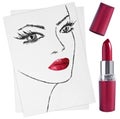 Hand-drawn woman face and lipstick