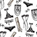 Hand drawn woman lingerie and accessories pattern