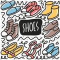 hand drawn women shoes doodle set