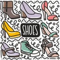 hand drawn women shoes doodle set