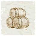 Hand Drawn Wooden Barrels