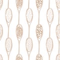 Wooden spoons with spices. Vector pattern