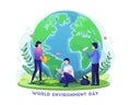 Hand drawn World Environment Day with People are gardening and cleaning the earth. save the planet vector illustration Royalty Free Stock Photo