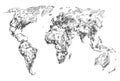 Sketch of Earth world map. Hand drawn continents