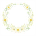Hand drawn wreath with camomile and herbs. Royalty Free Stock Photo