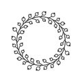 Hand drawn wreath for design use. Black Vector doodle flowers on white background. Abstract pencil boho drawing branch circle. Royalty Free Stock Photo