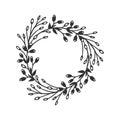 Hand drawn wreath for design use. Black Vector doodle flowers on white background. Abstract pencil boho drawing branch circle. Royalty Free Stock Photo