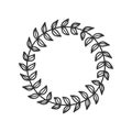 Hand drawn wreath for design use. Black Vector doodle flowers on white background. Abstract pencil boho drawing branch circle. Royalty Free Stock Photo