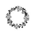 Hand drawn wreath for design use. Black Vector doodle flowers on white background. Abstract pencil boho drawing branch circle. Royalty Free Stock Photo