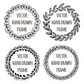 Hand drawn wreath set made in vector. Leaves garlands. Romantic floral design elements. Royalty Free Stock Photo