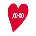 Hand-drawn XOXO phrase on red heart isolated on white background. Vector illustration isolated on transparent background Royalty Free Stock Photo