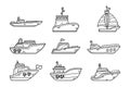 Hand Drawn Yacht or private boat in flat style Royalty Free Stock Photo