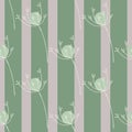 Hand drawn yarrow silhouettes seamless flower pattern. Pale purple and green striped background